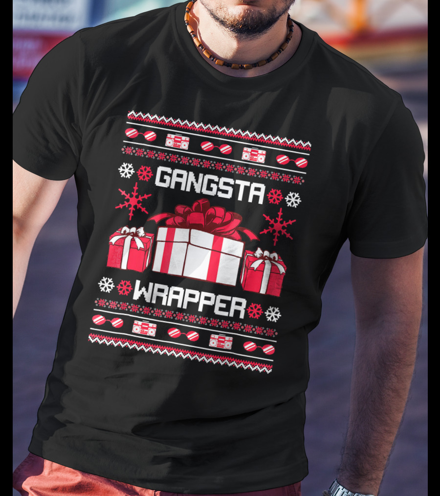 Gangsta Wrapper Christmas Presents And Boomboxes Ugly T-Shirt