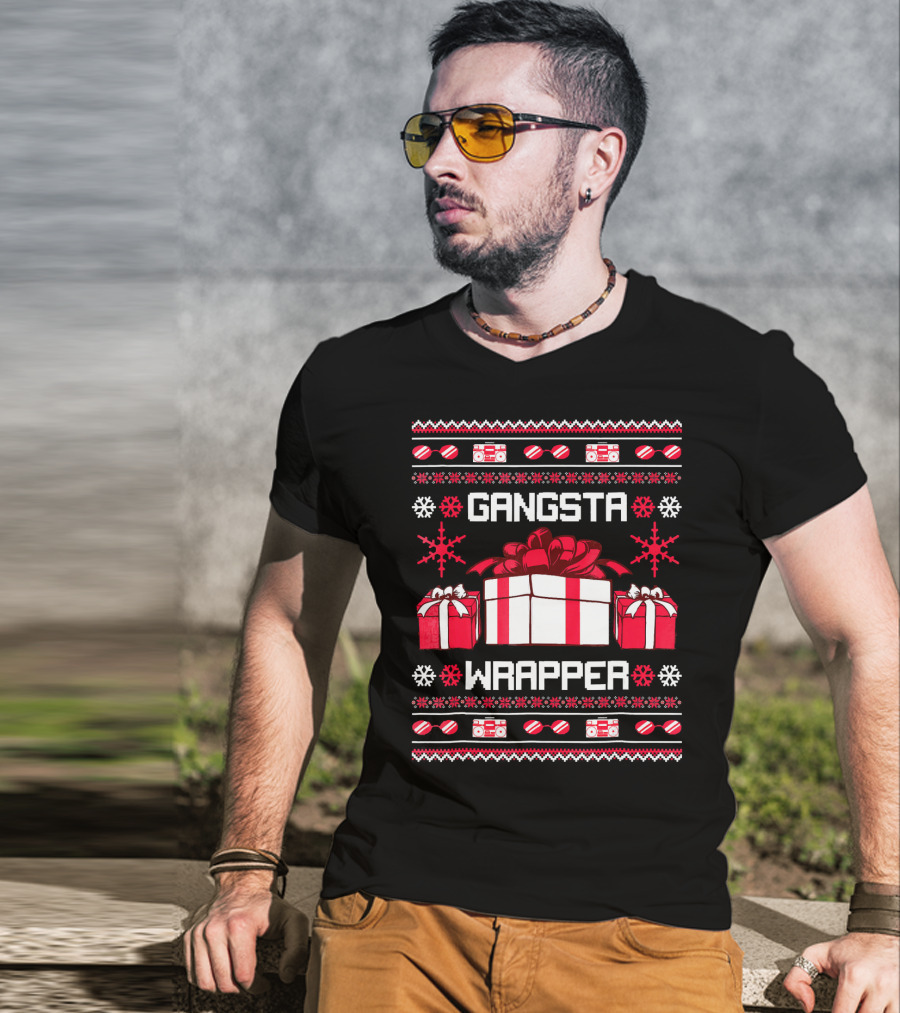 Gangsta Wrapper Christmas Presents And Boomboxes Ugly T-Shirt