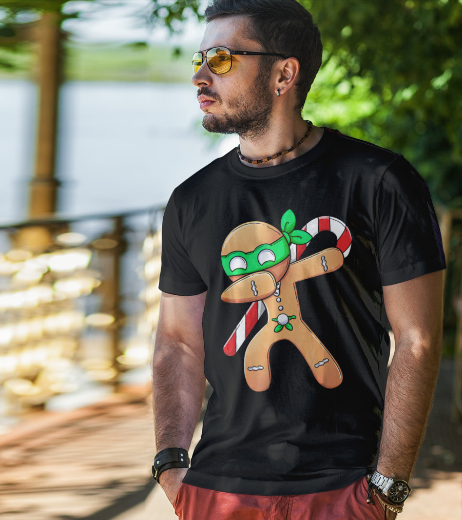 Christmas Boys Dabbing Gingerbread Ninja Candy Cane T-Shirt