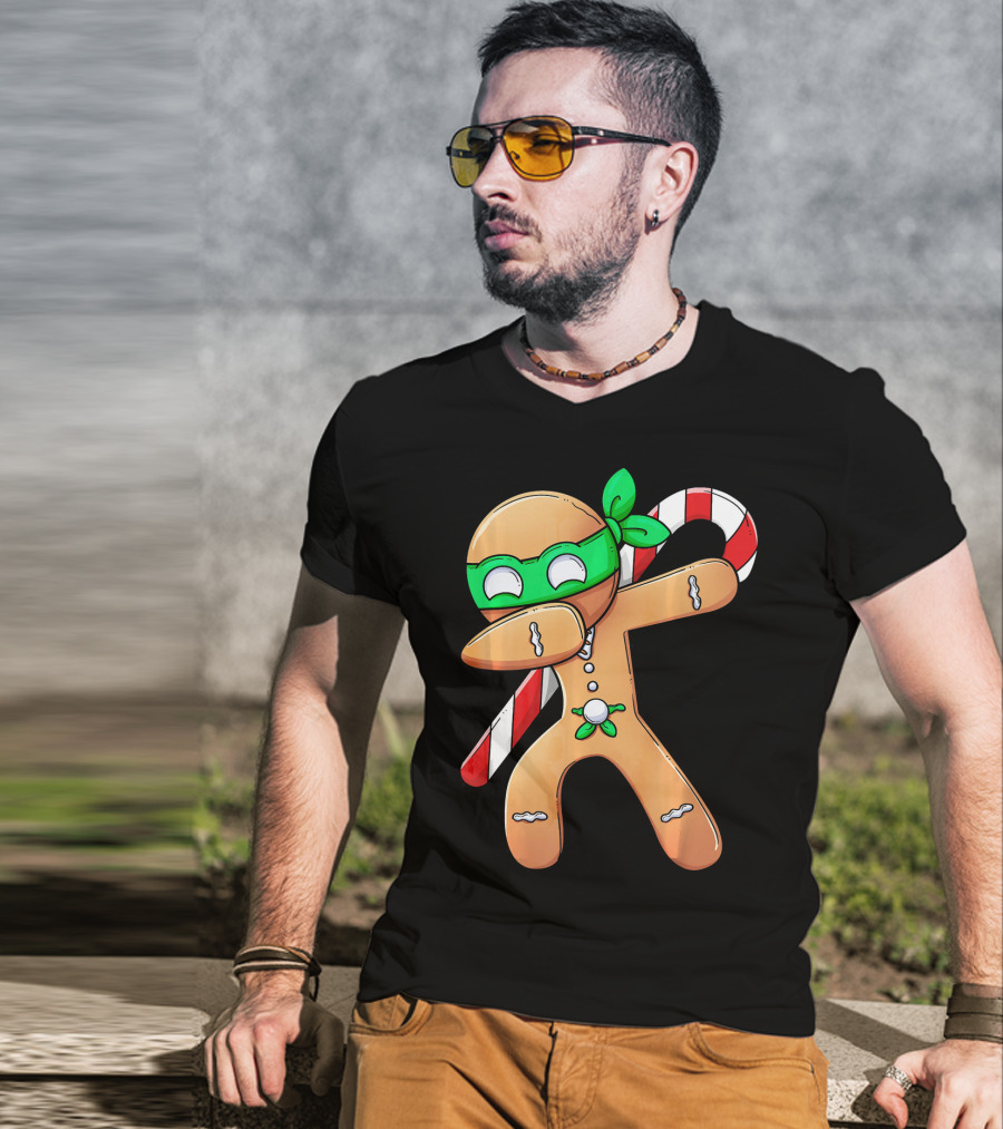 Christmas Boys Dabbing Gingerbread Ninja Candy Cane T-Shirt