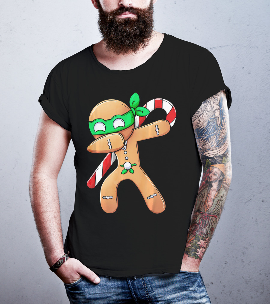 Christmas Boys Dabbing Gingerbread Ninja Candy Cane T-Shirt