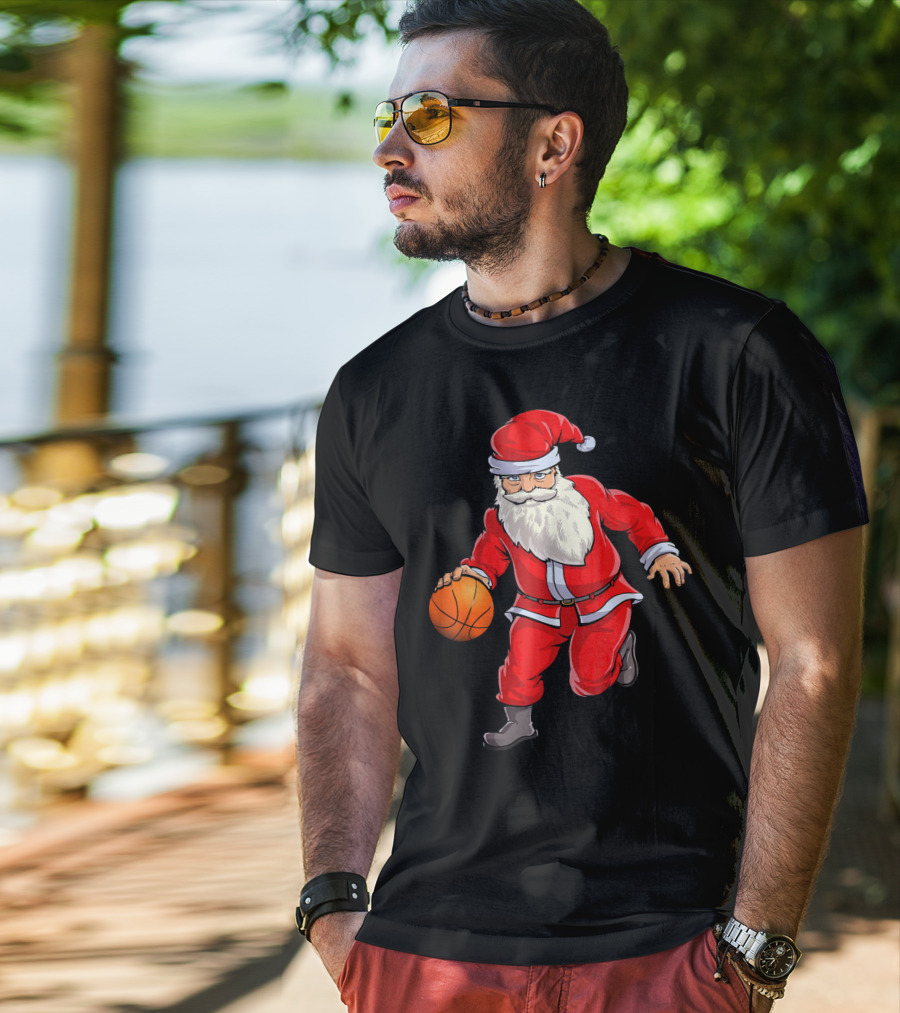 Santa Claus Basketball Dribble Christmas T-Shirt