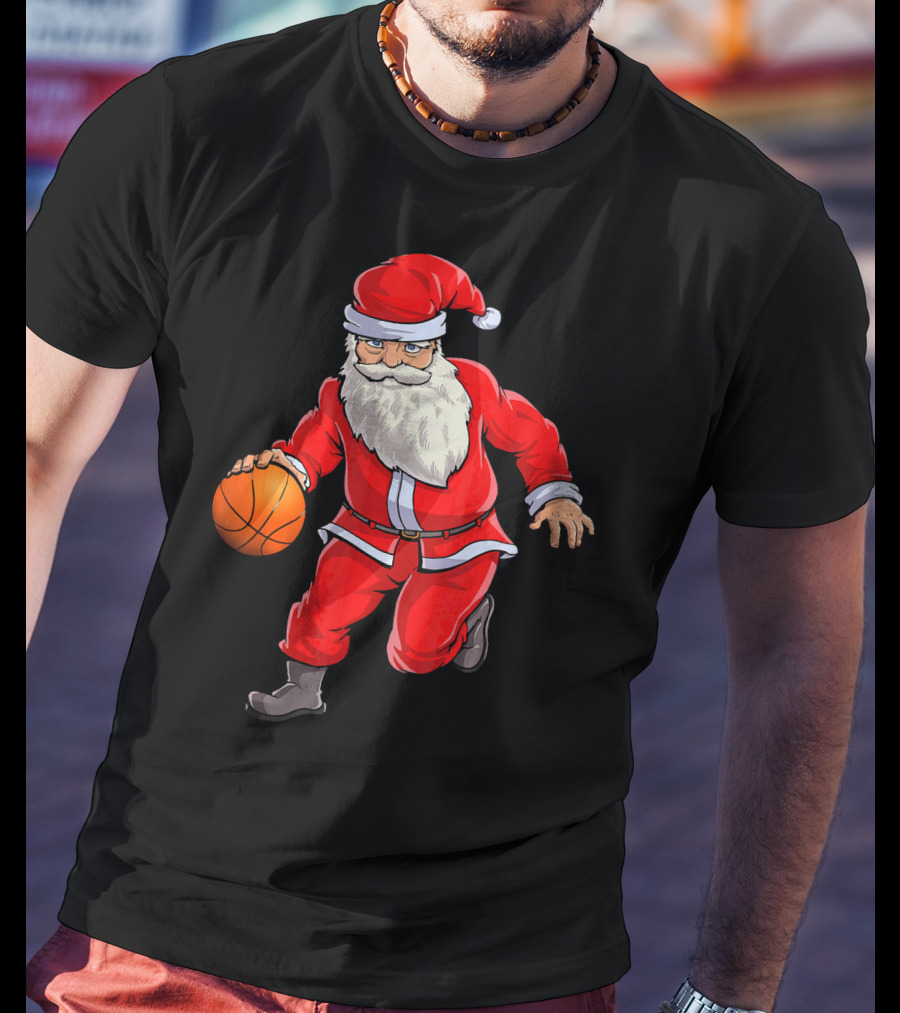 Santa Claus Basketball Dribble Christmas T-Shirt