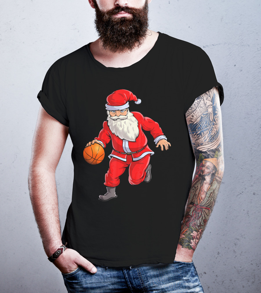 Santa Claus Basketball Dribble Christmas T-Shirt