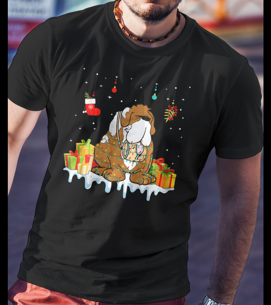 Christmas Bernard Dog With Presents And Festive Decorations T-Shirt