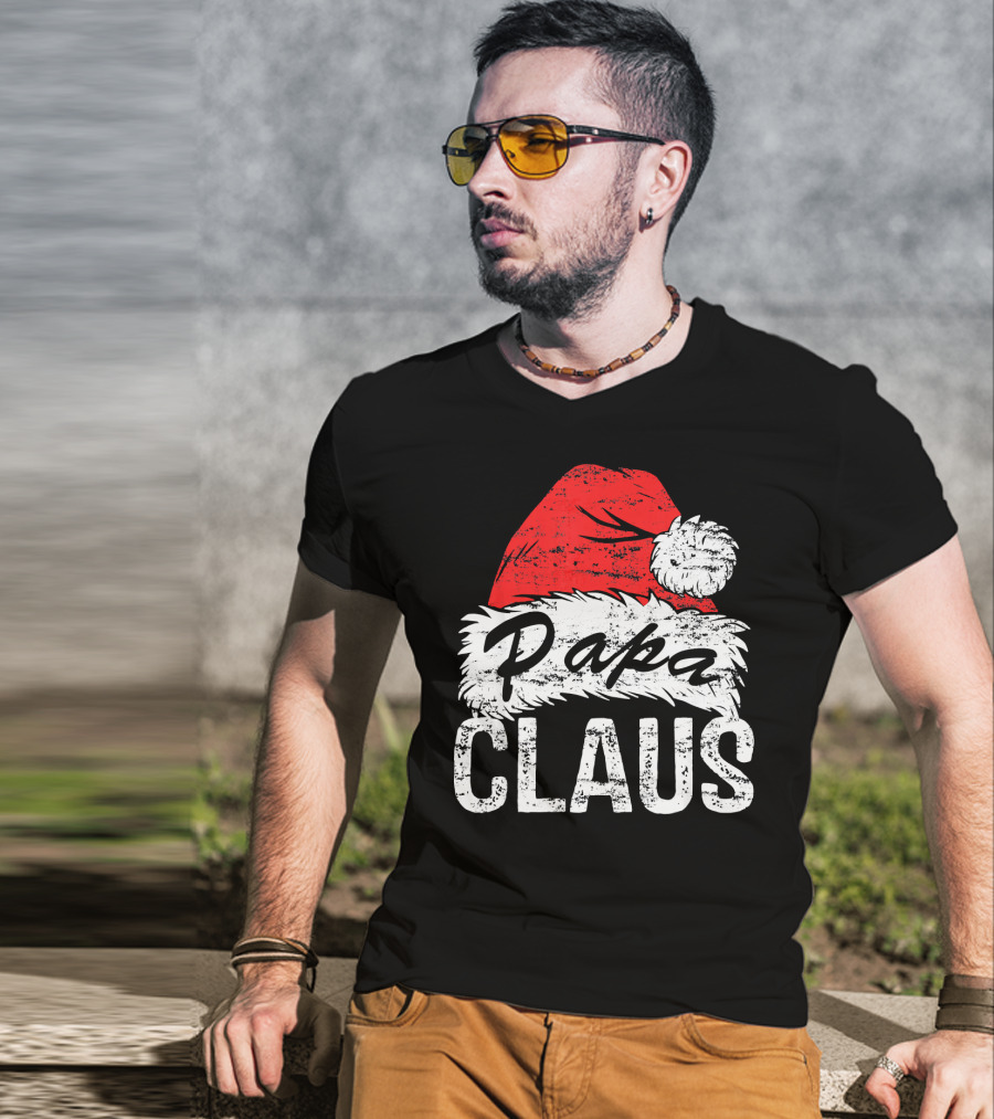 Papa Claus Matching Family Christmas Santa Hat T-Shirt