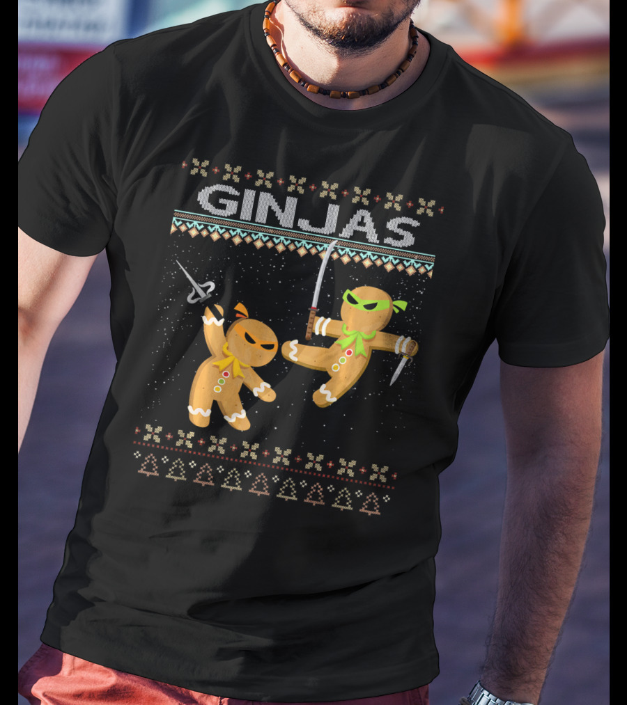 Ginjas Gingerbread Ninjas Funny Ugly Christmas T-Shirt
