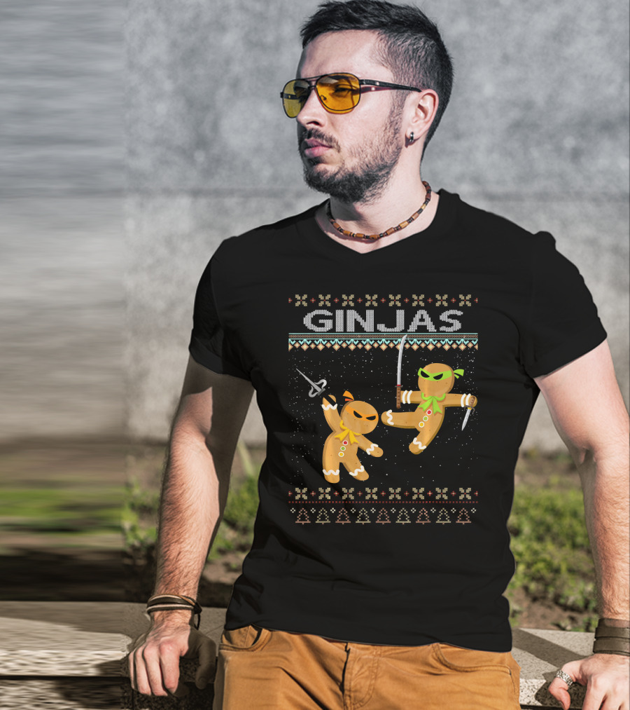 Ginjas Gingerbread Ninjas Funny Ugly Christmas T-Shirt