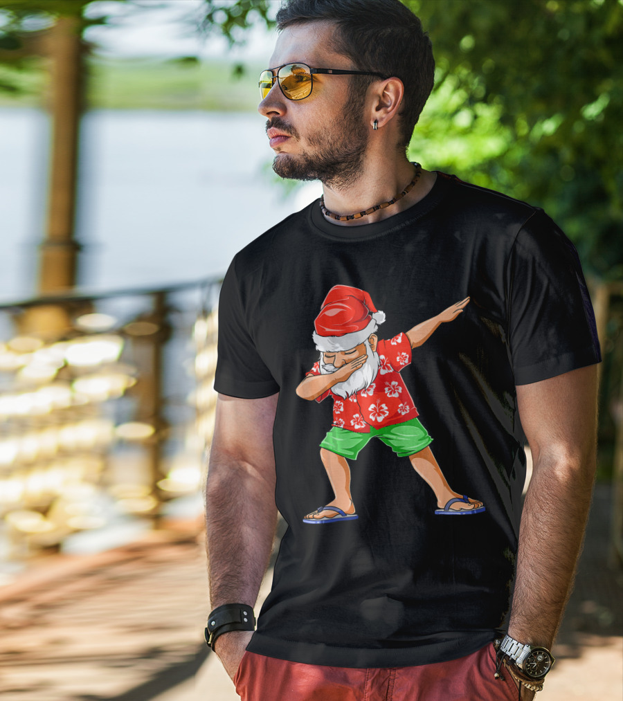 Dabbing Santa In Hawaiian Shirt And Sandals Christmas In July Party T-Shirt
