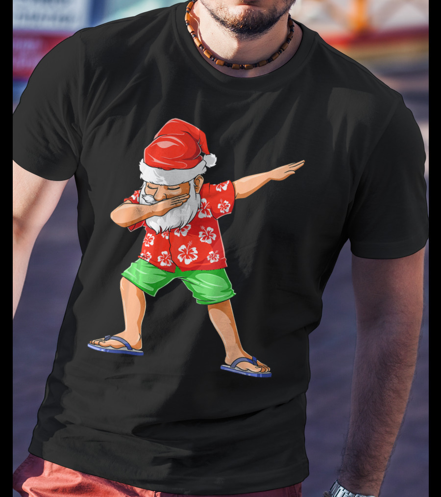 Dabbing Santa In Hawaiian Shirt And Sandals Christmas In July Party T-Shirt