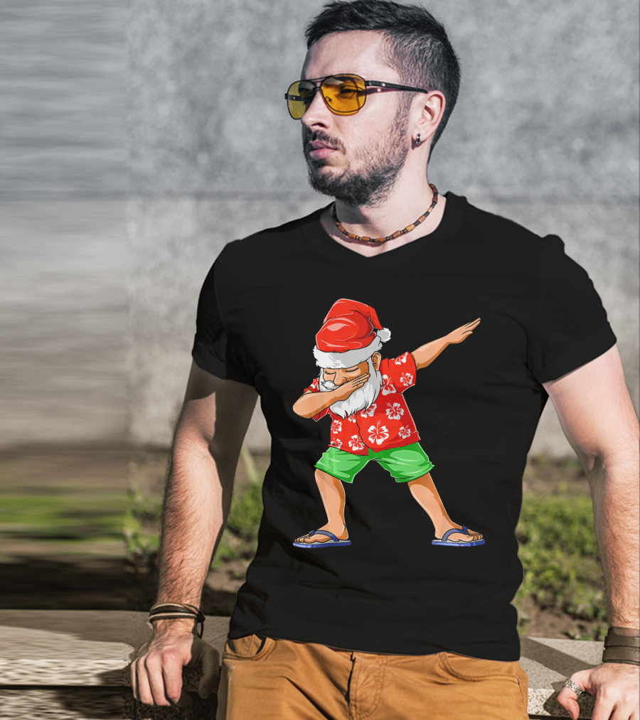 Dabbing Santa In Hawaiian Shirt And Sandals Christmas In July Party T-Shirt