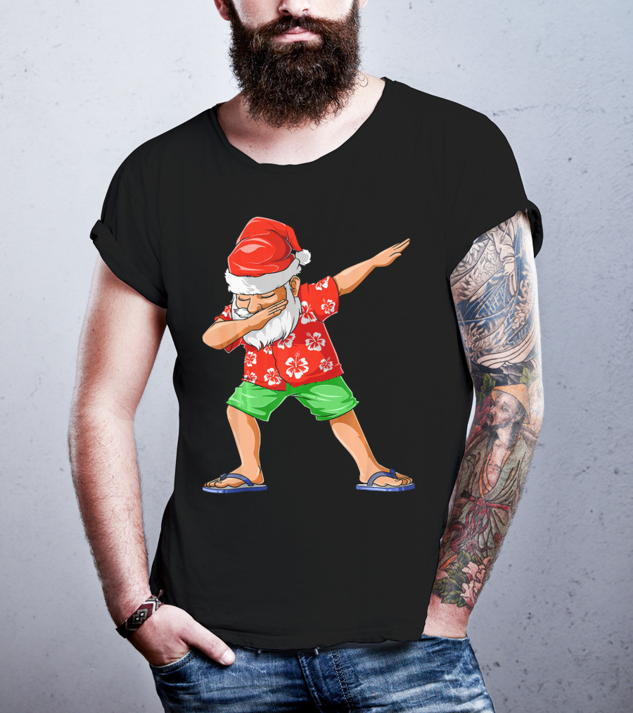 Dabbing Santa In Hawaiian Shirt And Sandals Christmas In July Party T-Shirt