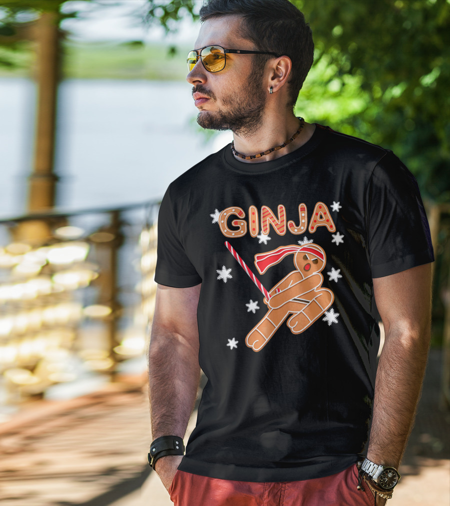 Gingerbread Ginja Funny Christmas Ninja Candy Cane Snowflakes T-Shirt