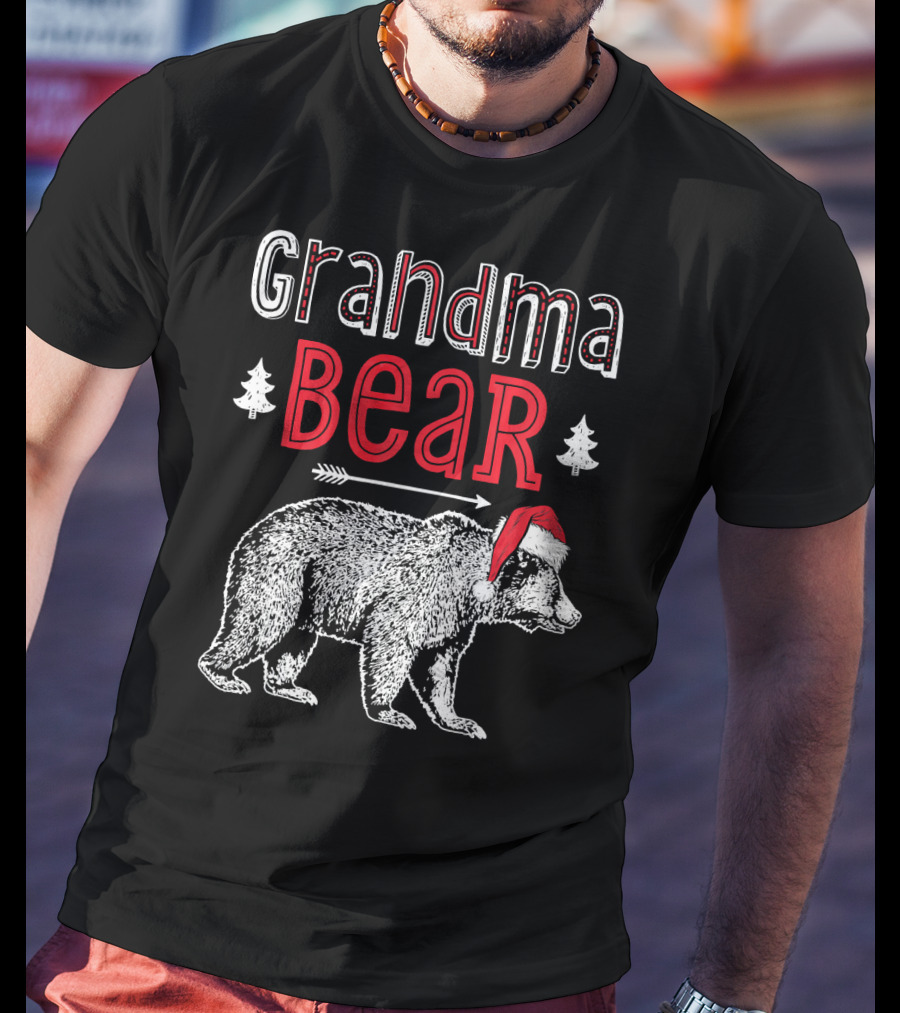 Grandma Bear Christmas Santa Hat Family Holiday Winter T-Shirt