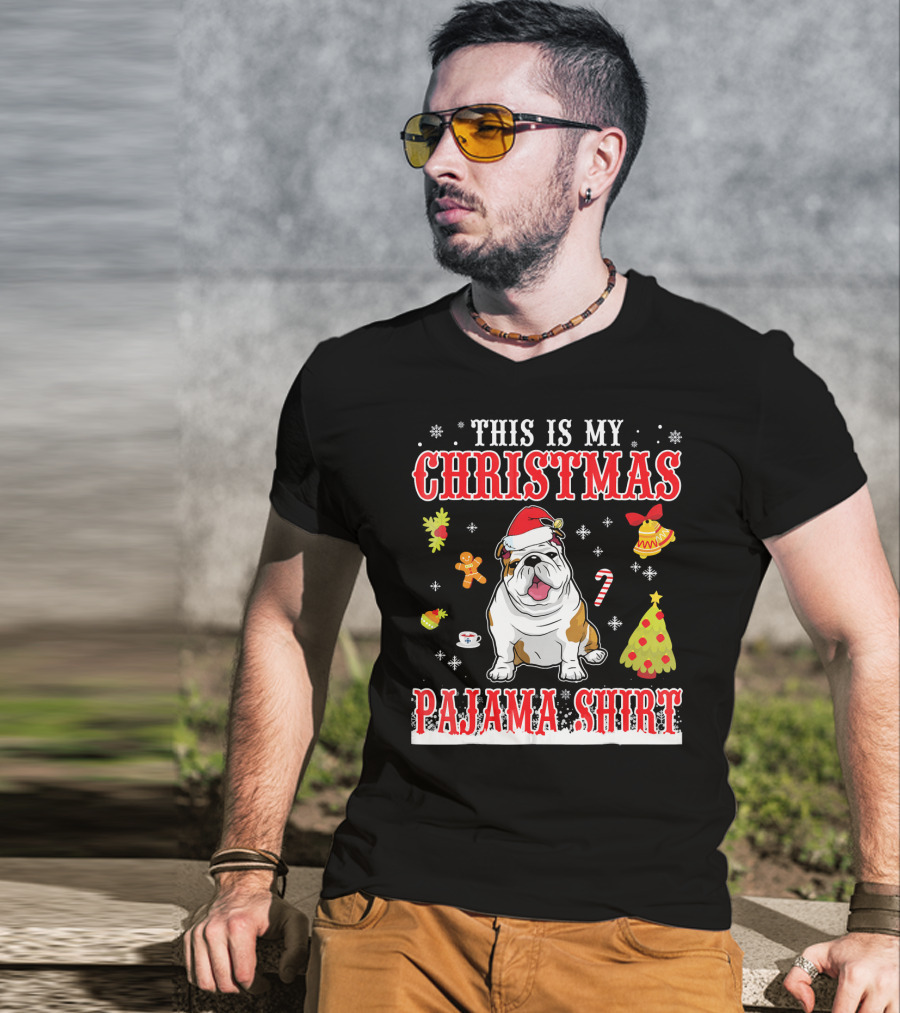 This Is My Christmas Pajama Shirt English Bulldog Snowflake Festive Holiday T-Shirt