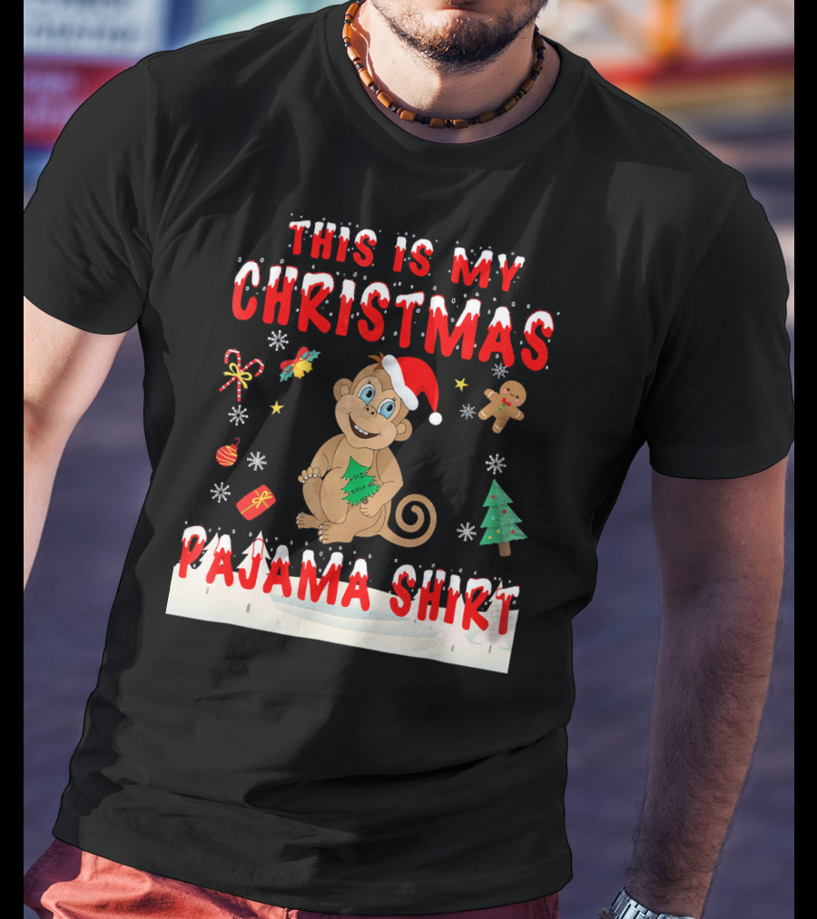 This Is My Christmas Pajama Shirt Cute Monkey T-Shirt
