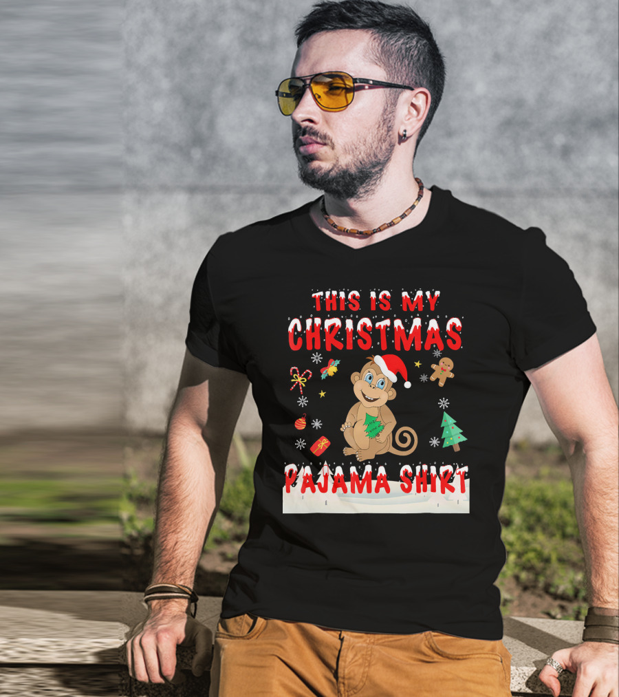 This Is My Christmas Pajama Shirt Cute Monkey T-Shirt