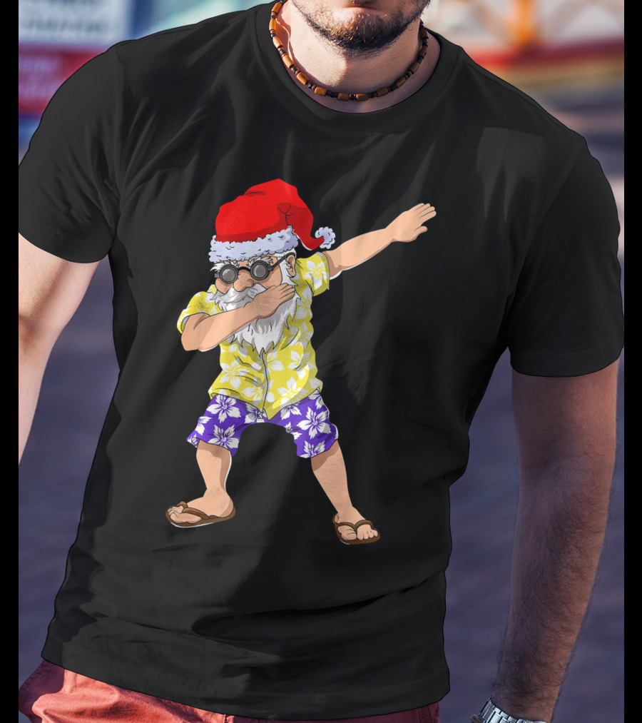 Santa Claus Dabbing In Hawaiian Shirt Christmas In July T-Shirt
