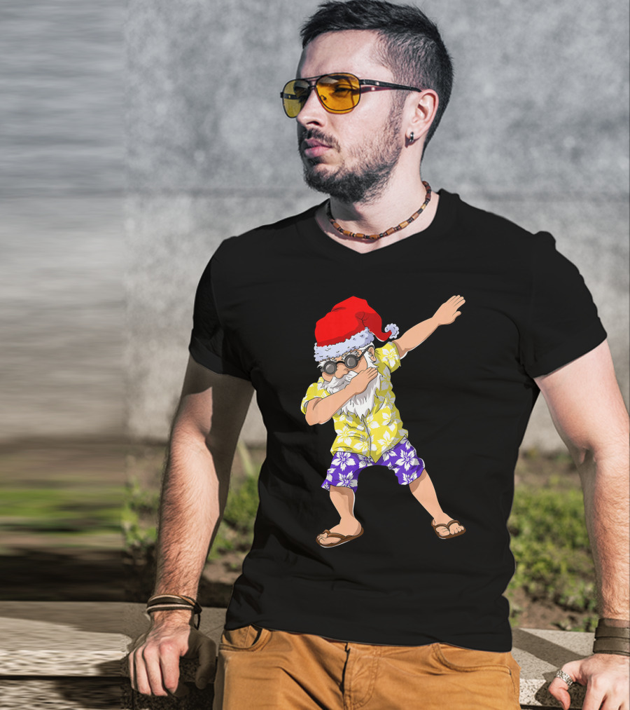 Santa Claus Dabbing In Hawaiian Shirt Christmas In July T-Shirt