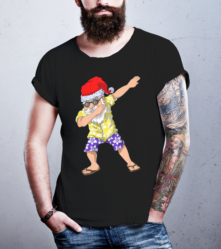 Santa Claus Dabbing In Hawaiian Shirt Christmas In July T-Shirt