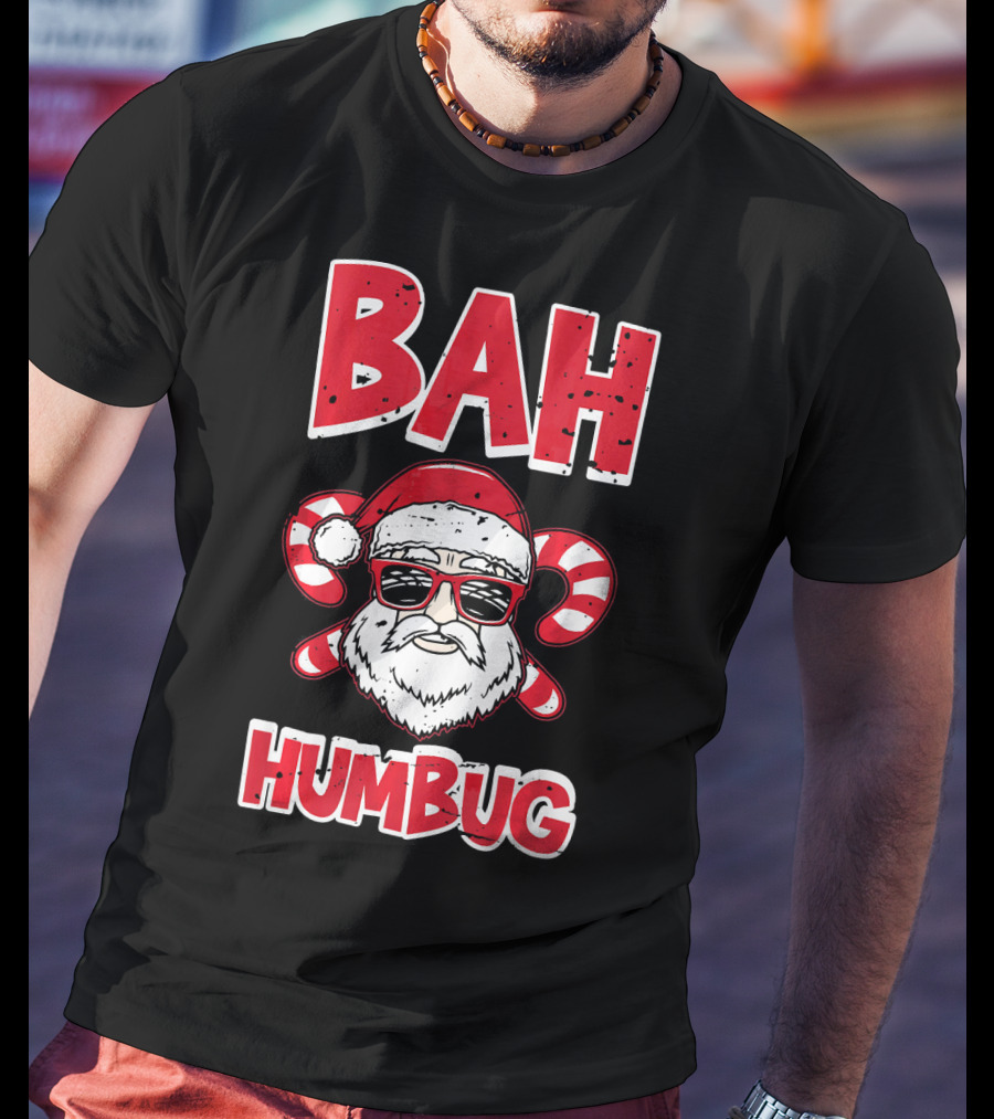 Bah Humbug Santa Candy Cane Glasses T-Shirt