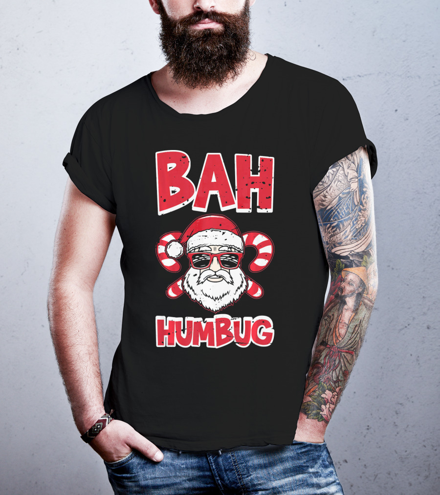 Bah Humbug Santa Candy Cane Glasses T-Shirt
