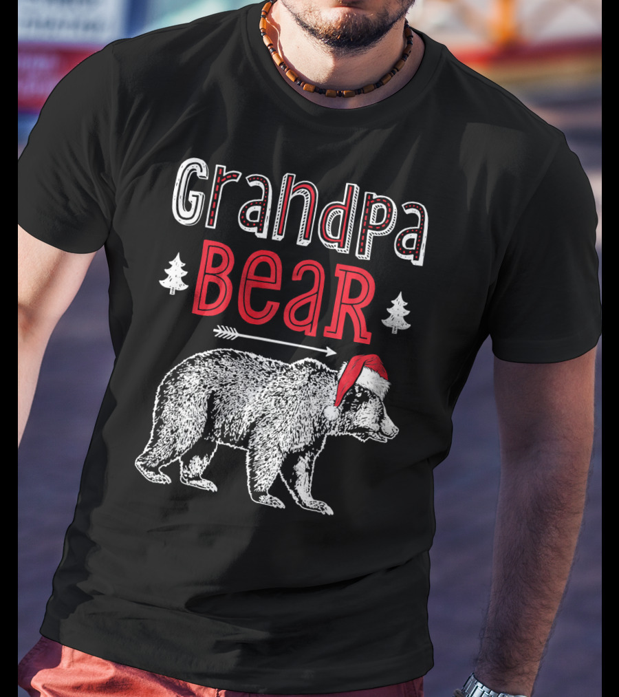 Grandpa Bear Christmas Santa Hat Holiday Family T-Shirt