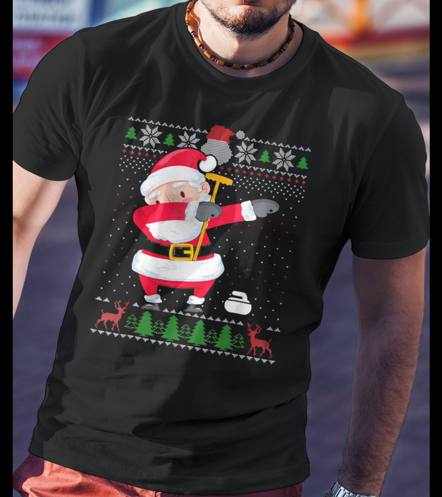 Dabbing Santa Ugly Christmas Sweater Curling T-Shirt