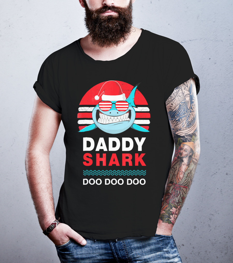Daddy Shark Doo Doo Doo Christmas Santa Hat Family T-Shirt
