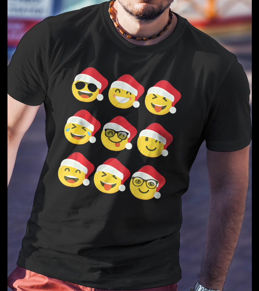Christmas Funny Santa Emojis Faces T-Shirt