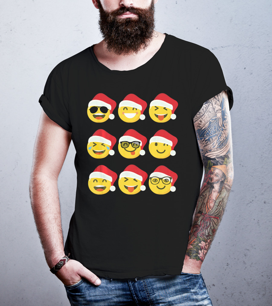 Christmas Funny Santa Emojis Faces T-Shirt