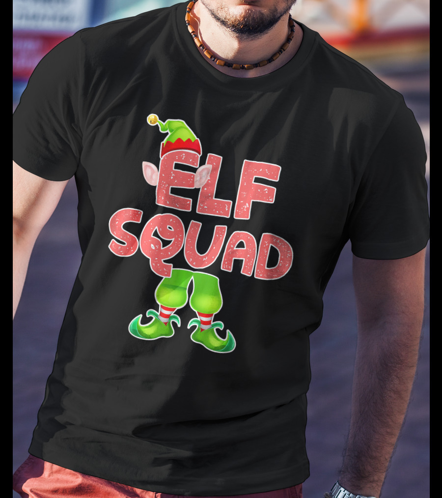 Elf Squad Funny Merry Christmas Hat And Shoes T-Shirt