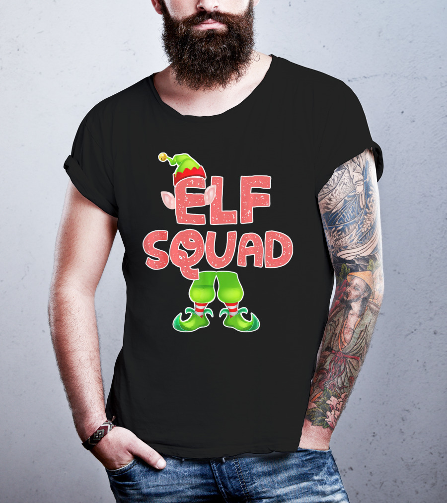Elf Squad Funny Merry Christmas Hat And Shoes T-Shirt