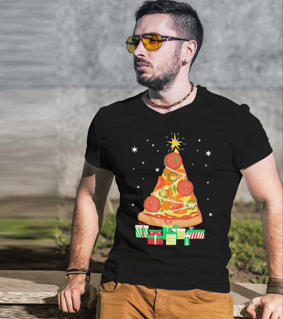 Pizza Christmas Tree Slice Festive Gifts T-Shirt