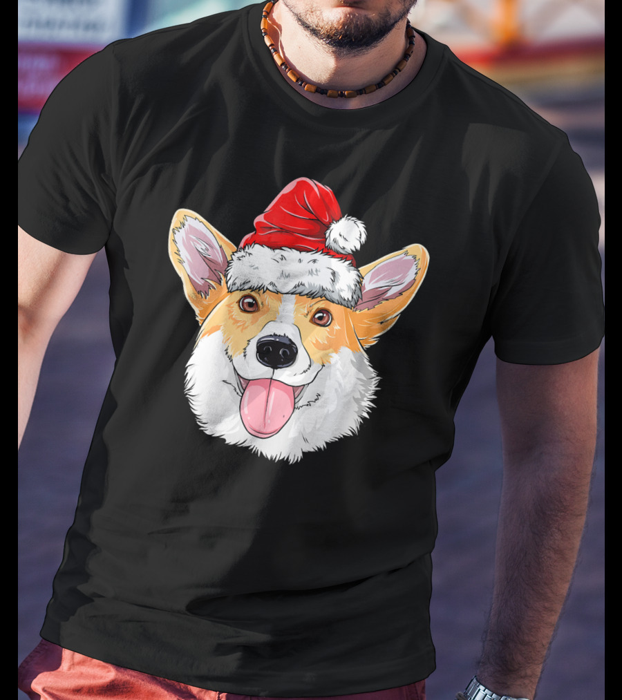 Corgi Wearing Santa Hat T-Shirt