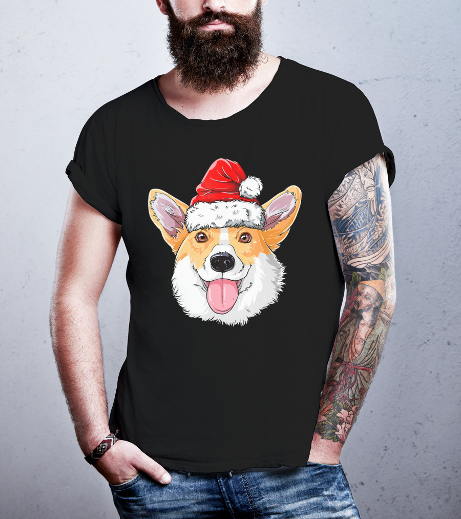 Corgi Wearing Santa Hat T-Shirt