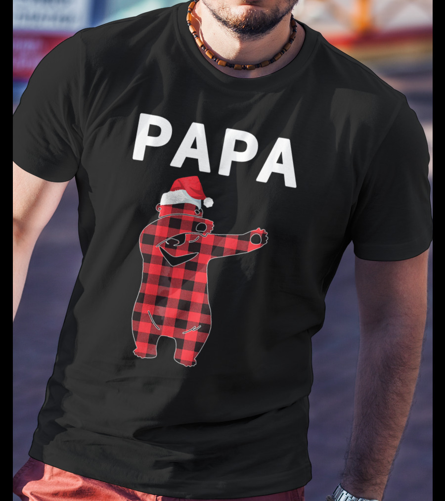 PAPA Bear Plaid Santa Hat Christmas Dabbing T-Shirt