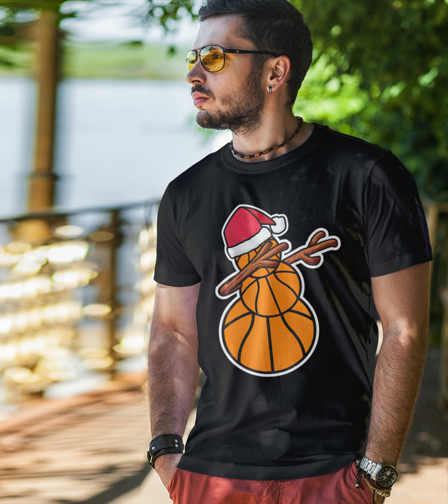 Basketball Snowman Dabbing Santa Hat T-Shirt