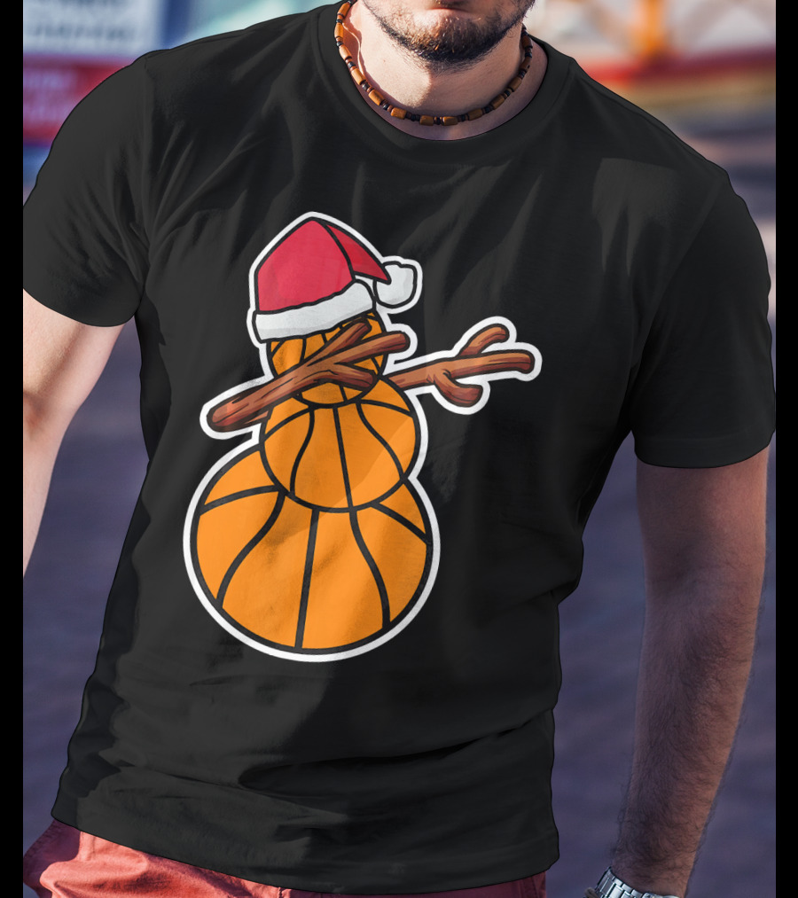Basketball Snowman Dabbing Santa Hat T-Shirt
