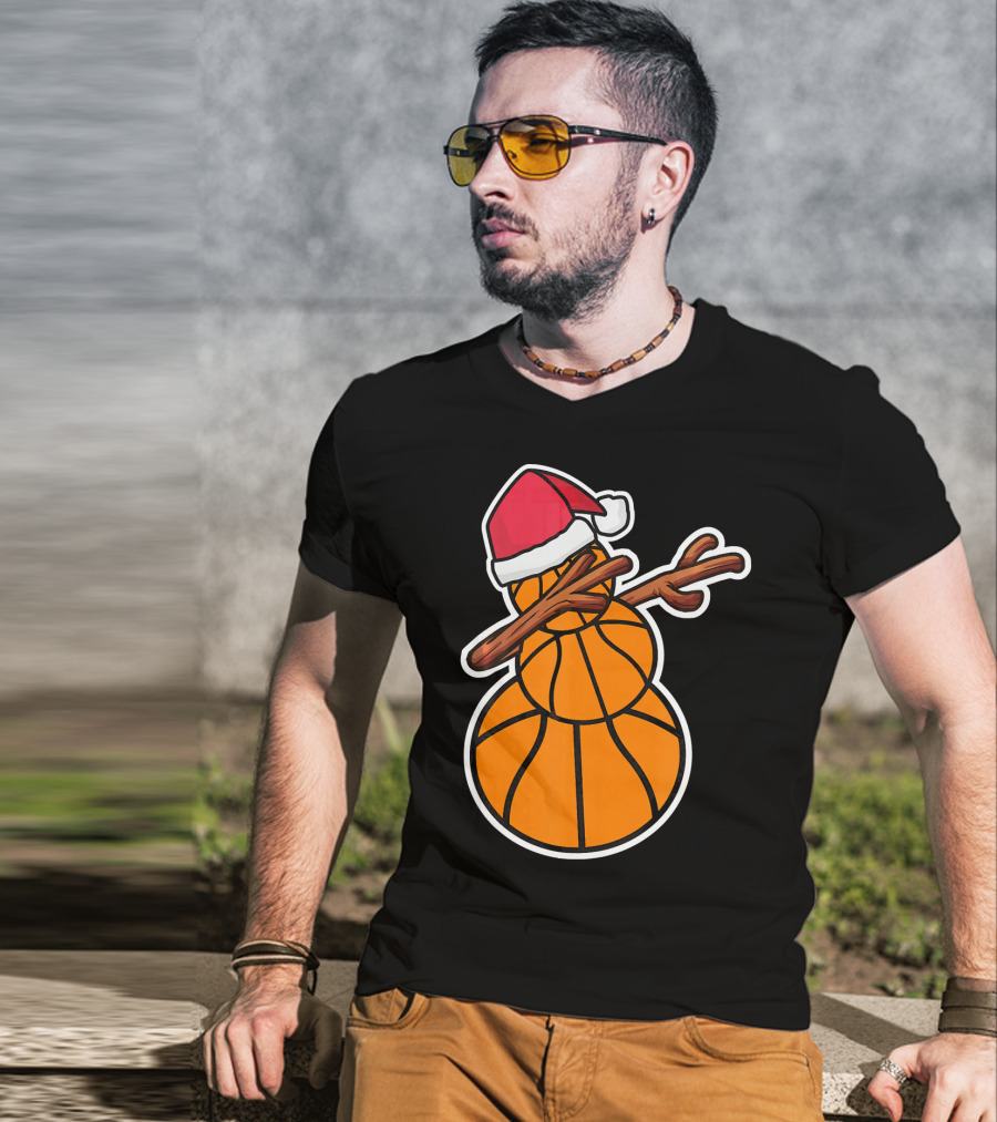 Basketball Snowman Dabbing Santa Hat T-Shirt