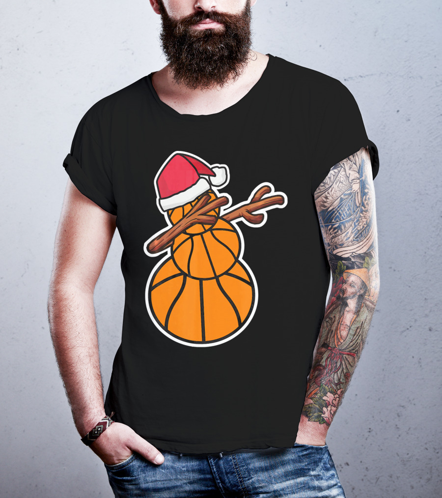 Basketball Snowman Dabbing Santa Hat T-Shirt