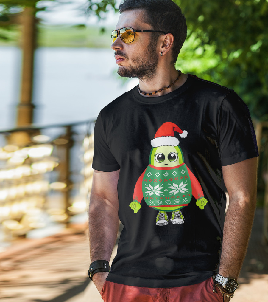 Santa Avocado Cute Christmas Sweater Sneakers T-Shirt