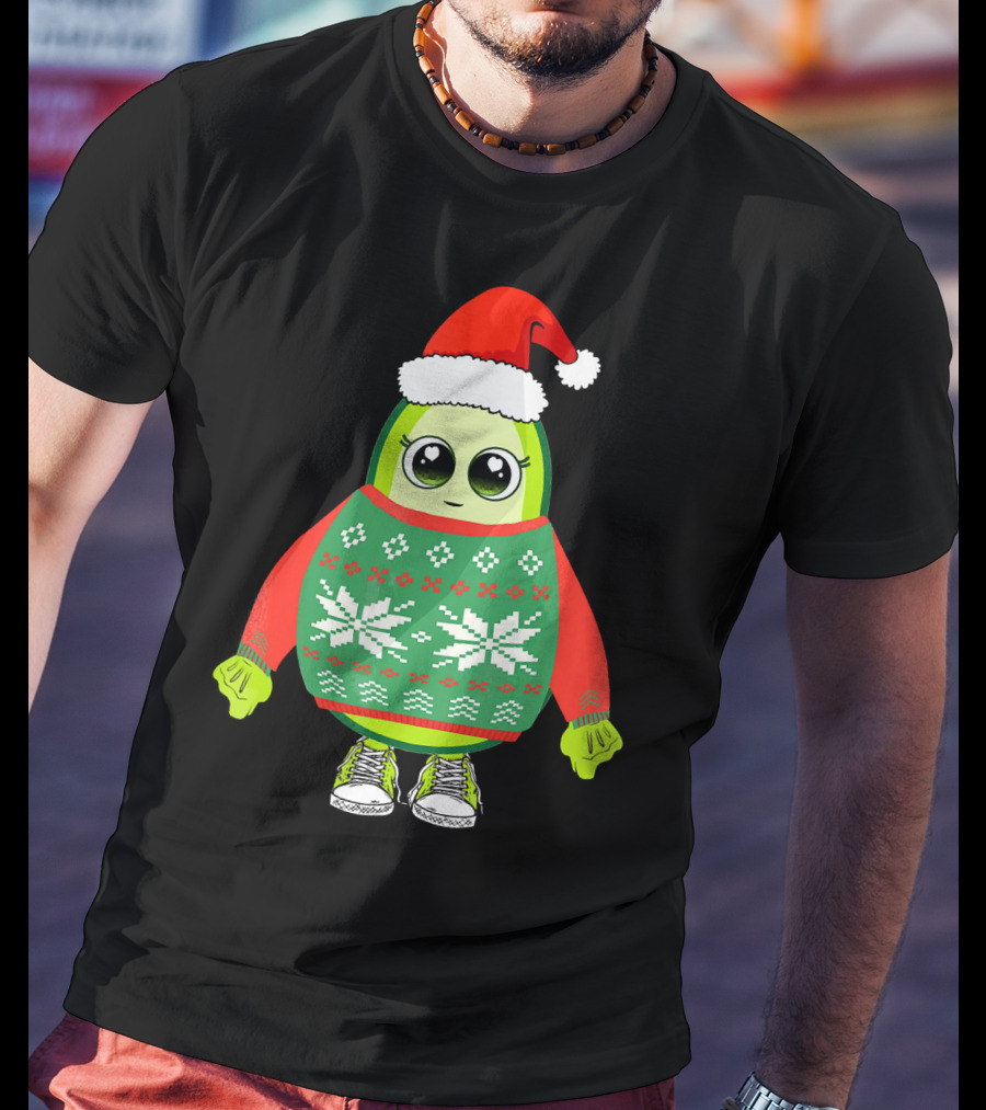 Santa Avocado Cute Christmas Sweater Sneakers T-Shirt