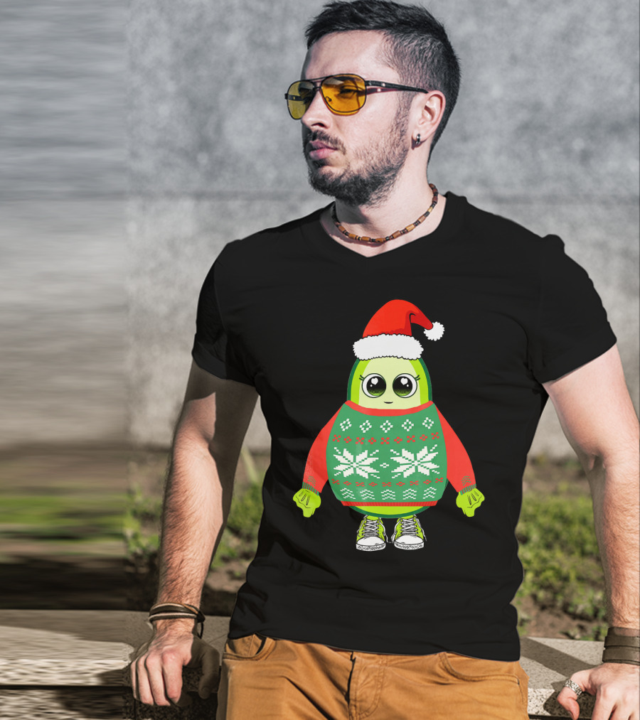 Santa Avocado Cute Christmas Sweater Sneakers T-Shirt