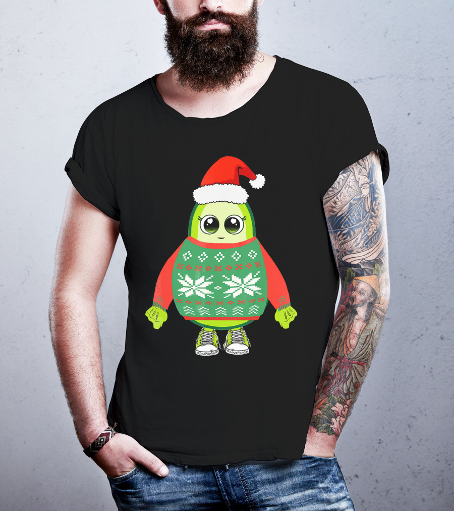 Santa Avocado Cute Christmas Sweater Sneakers T-Shirt