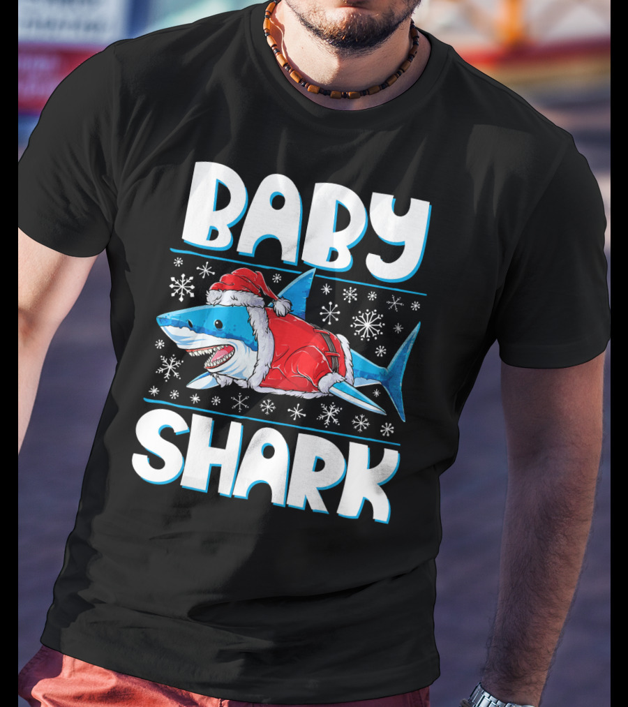 Baby Shark Santa Christmas Snowflakes T-Shirt
