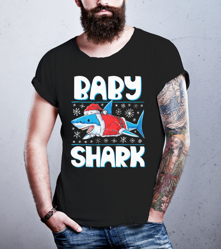 Baby Shark Santa Christmas Snowflakes T-Shirt
