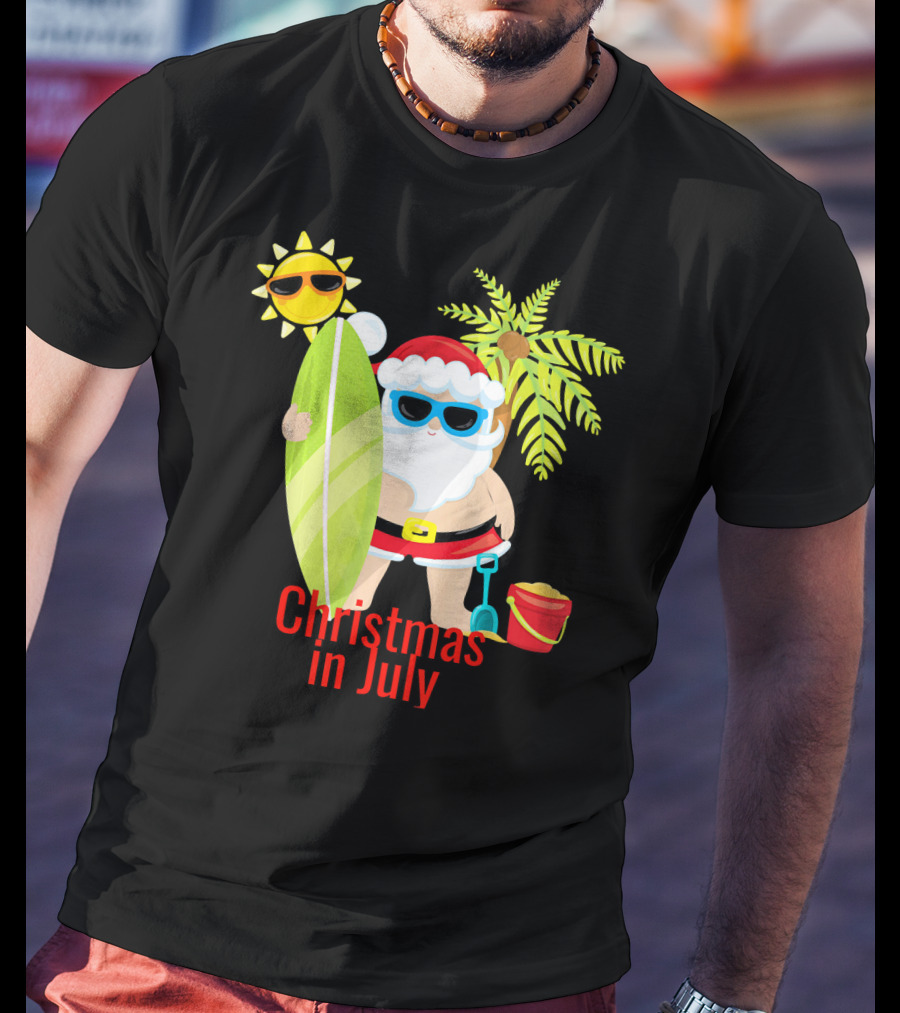 Christmas In July Beach Santa Surfer Sunny Holiday Fun T-Shirt