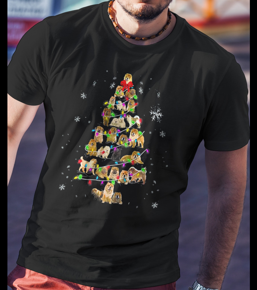 Cute Chow Chow Dog Christmas Tree Lights Snowflakes T-Shirt