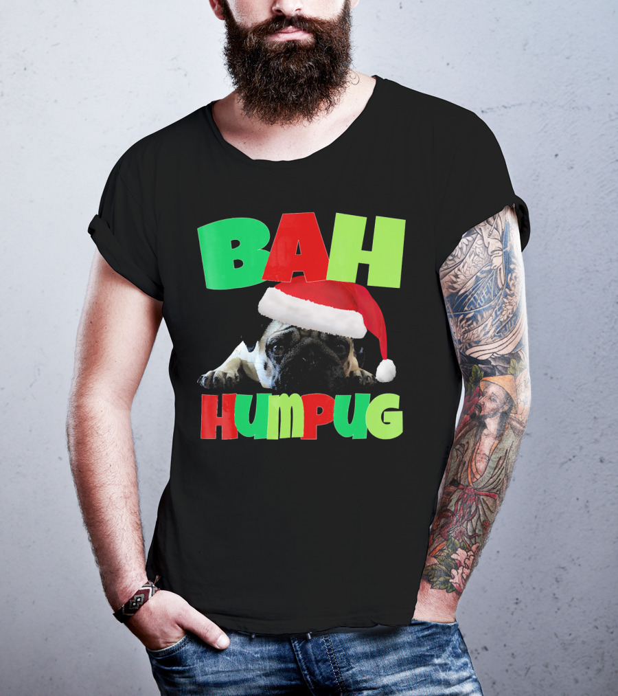 Bah Humpug Santa Hat Funny Grumpy Pug T-Shirt